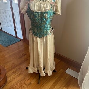 Pirate costume Elegant Cream Dress with Blue and Gold Corset.